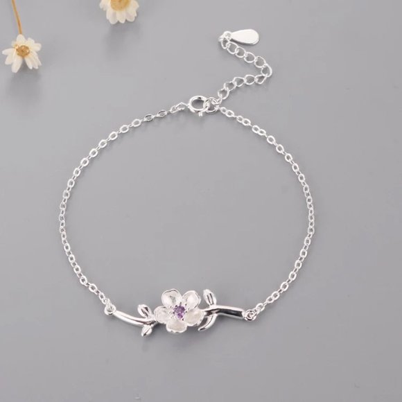 14k Gold Amethyst Flower Bracelet Sterling Silver - Picture 5 of 11